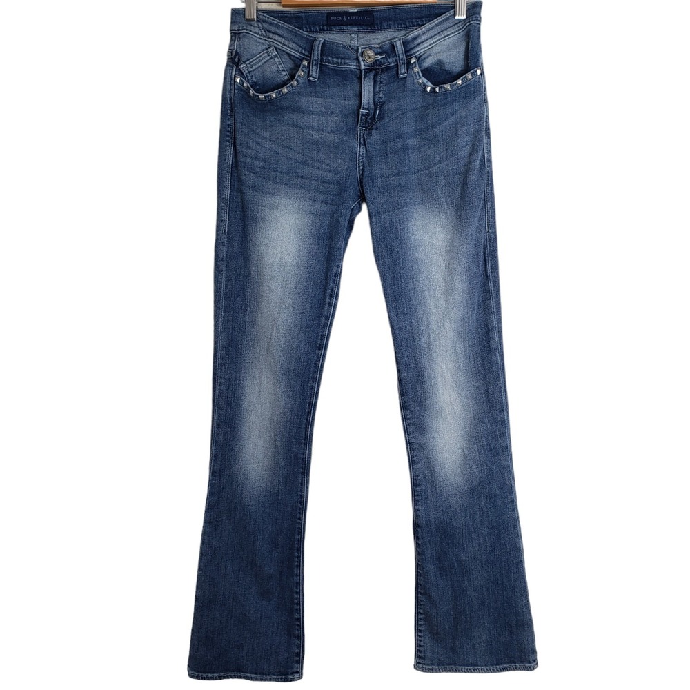 Rock & Republic Jeans Women's Size 30 Bootcut Leg Silver Tone Studs Stitch Wings